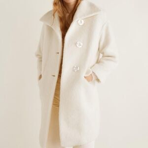 Mango woven in Italy Coat wool blend oversized XS Cream overcoat